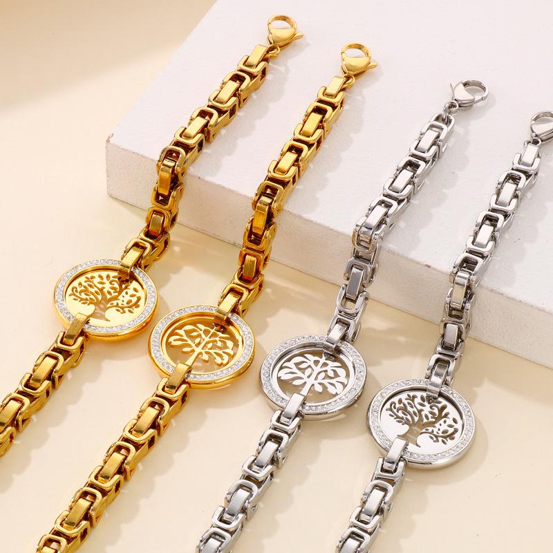 Kalen European-American Tree of Life Titanium Steel Diamond Bracelet for Women