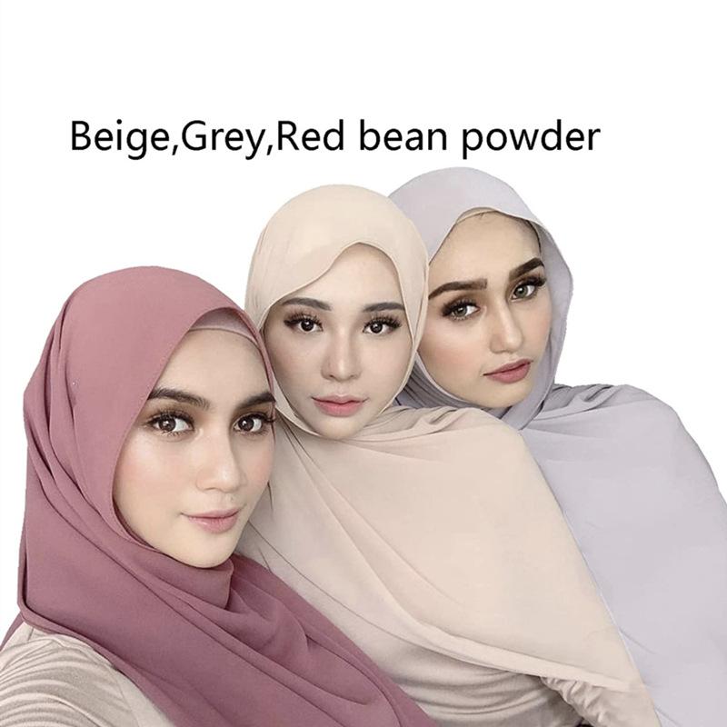 Luxury Pearl Chiffon Bubble Scarf Soft Solid Long Scarves Muslim Women'S Headscarf Ethnic Turban Shawl 70*180Cm