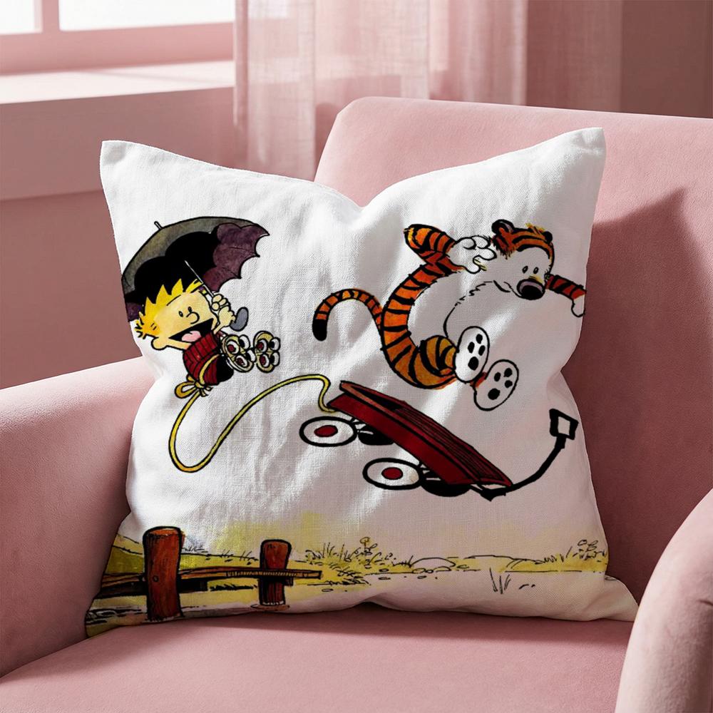 C-Calvin and H-Hobbes Cushion Cover Multi-Scene Pillow Cover for Home & Car - Reversible, Soft & Durable for Daily Use