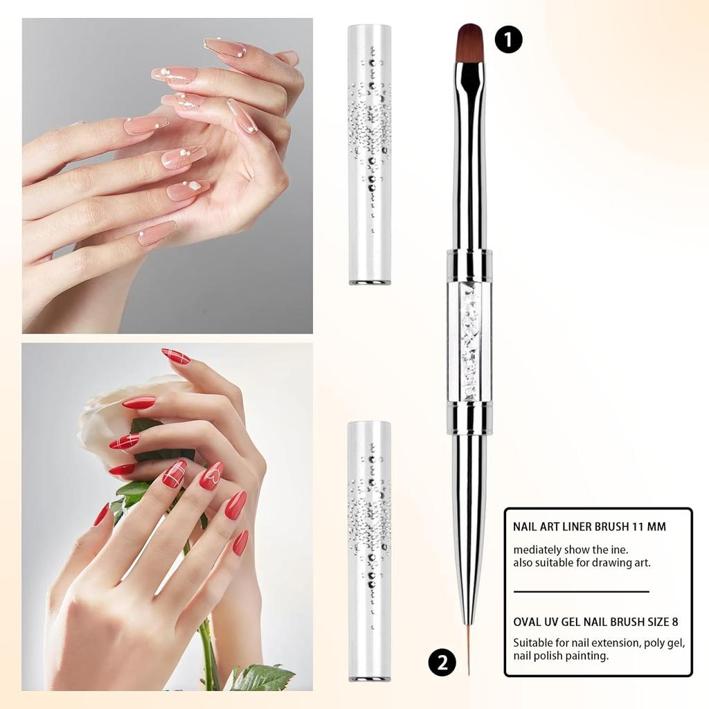 1Pcs Dual Ended Hard Gel Nail Brushes for Builder Gel&Polygel,Salon-Grade Nail Art Design Tools,Nail Brush Professional Nail Art(Rhinestone Handle)