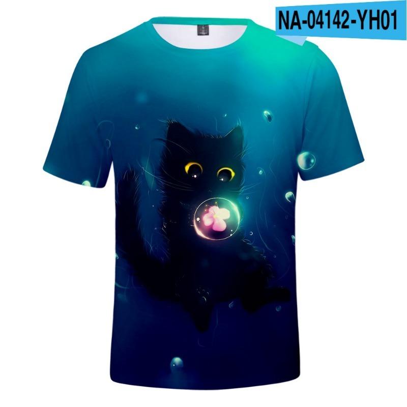 Children's Cat Adult 3D Printed Short Sleeve Men's Street Trend 3D Color Printed Short Sleeve T-shirt Tops & T-shirts (men’s)
