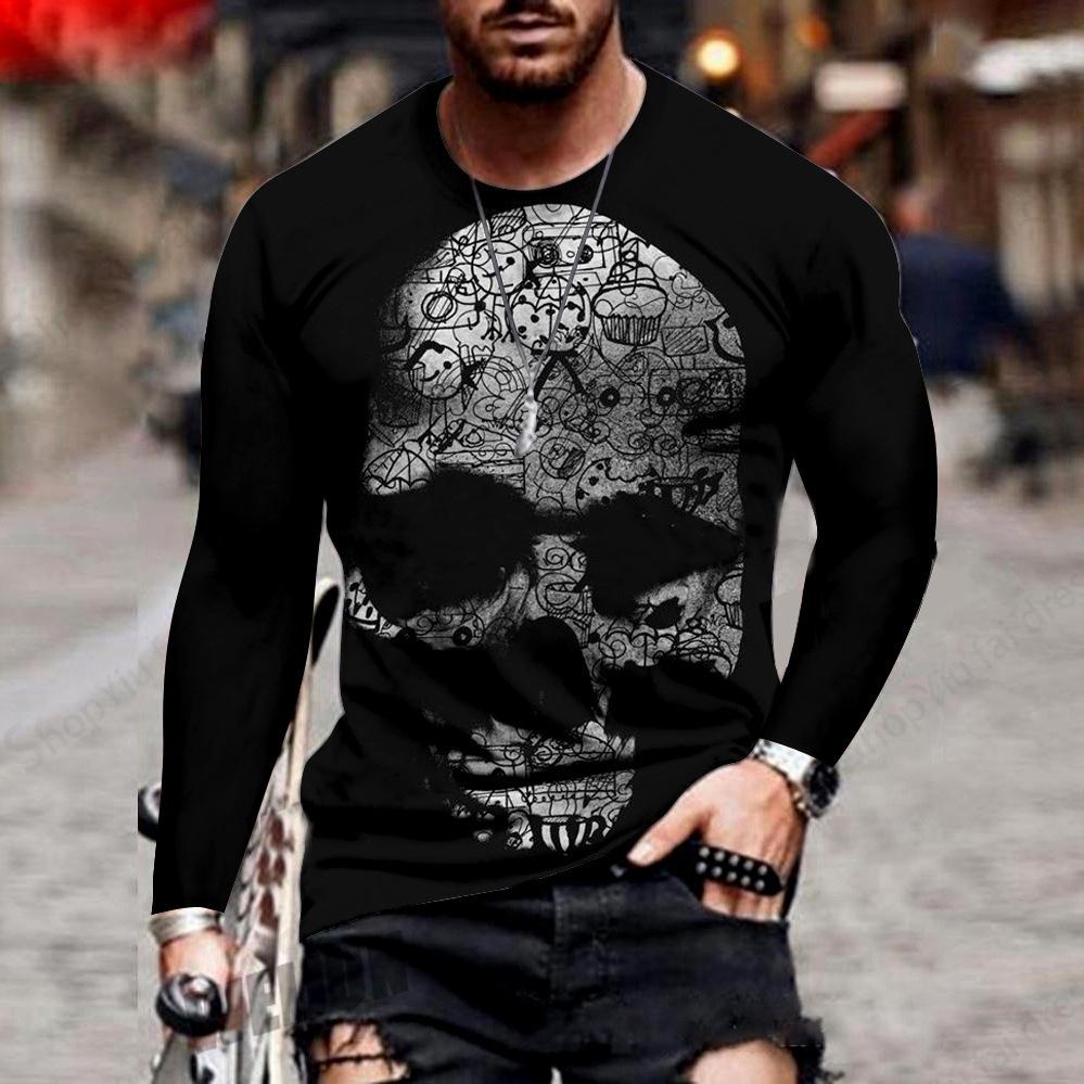 Men's Long Sleeve T-shirt Horror Skull Print T-shirt Men and Women Fashion Tops Tees Street Oversized T Shirt Clothing