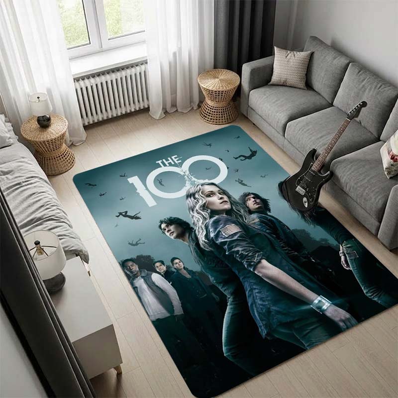 The 100 TV Show Area Rug, Sci-Fi Characters Group Print Floor Rug, Non Slip Carpet for Living Room Bedroom Fan Decor