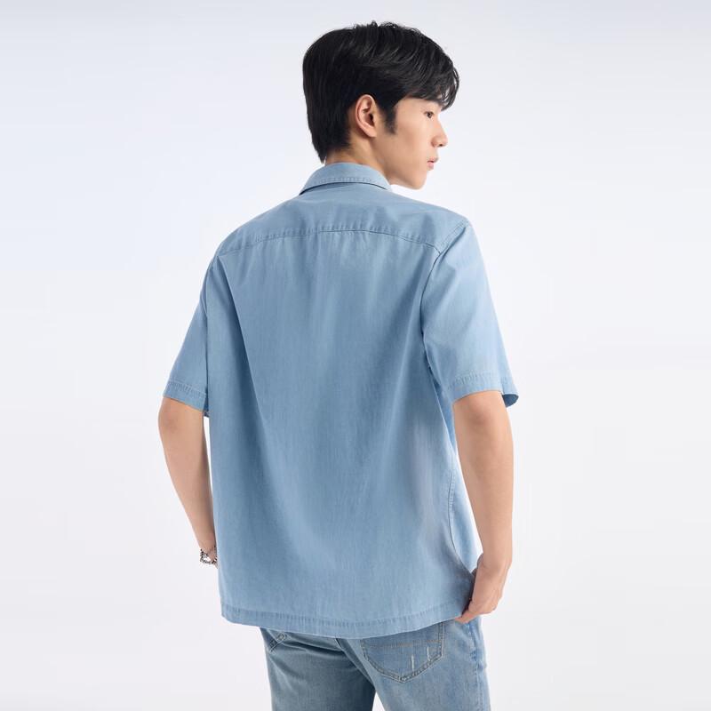 JOEONE Men's Short Sleeve Denim Shirt