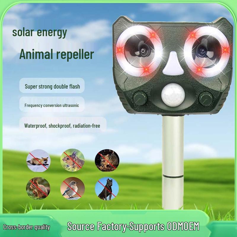 Solar-Powered Ultrasonic Animal Repeller: Waterproof Device for Birds, Rodents, and Cats
