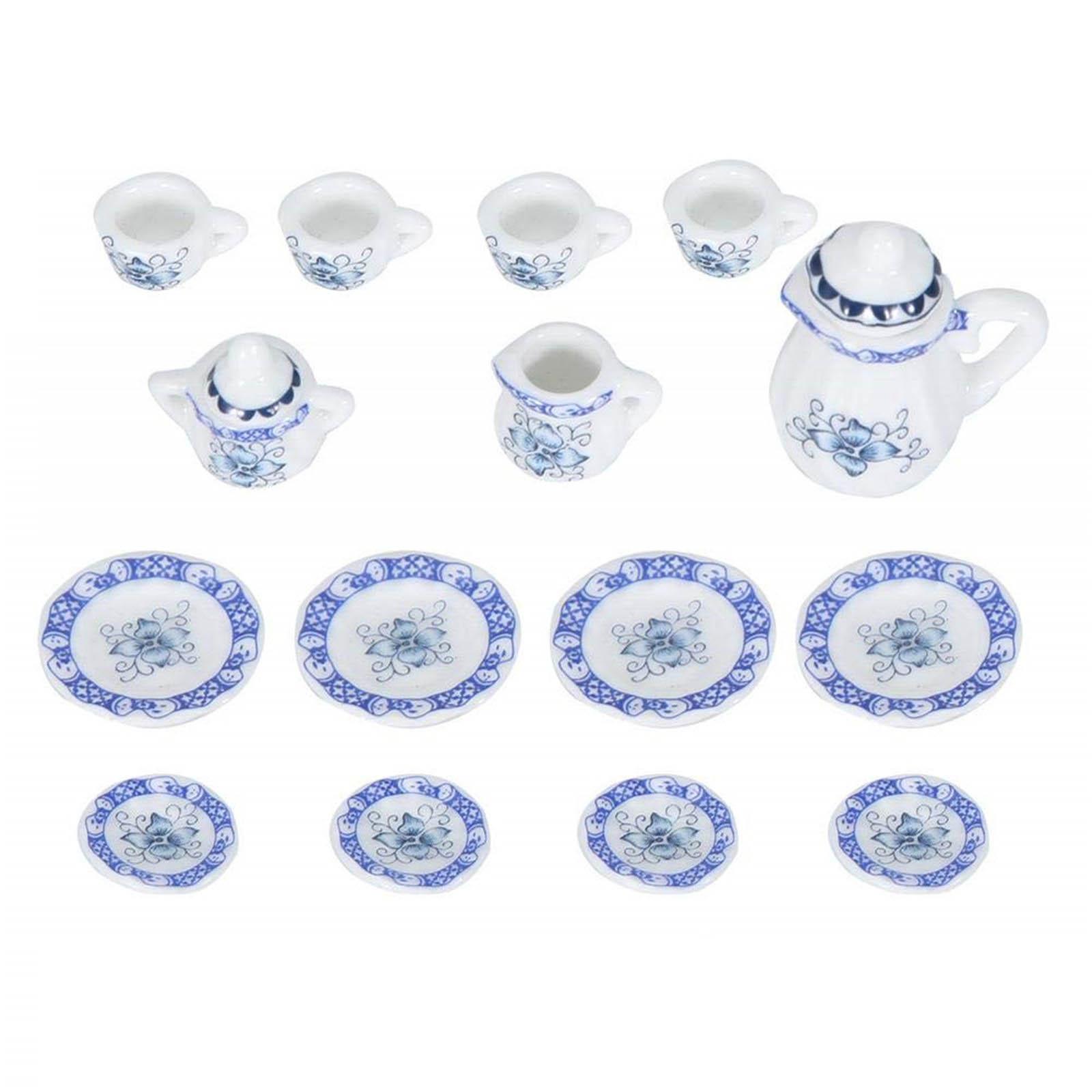 

15 штук Миниатюрный фарфоровый чайный сервиз Аксессуары для кукольных домиков для мальчиков и девочек Украшение для кухни кукольного домика