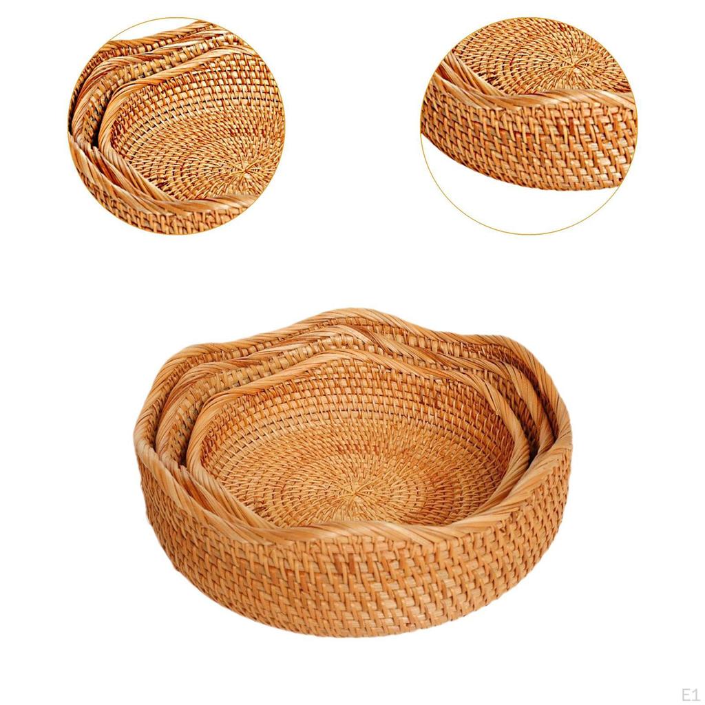 3 Stück Gewebter Obstkorb, Brotservier-Dekorativer Ausstellungs-Aufbewahrungskorb