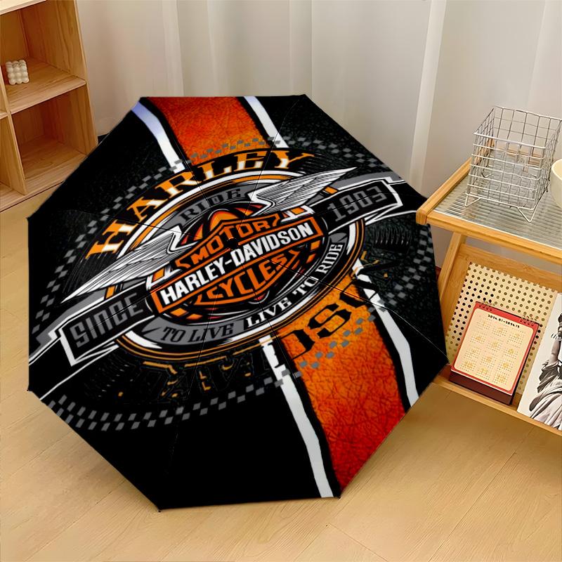 Stampa Harley-Davidson 8?Ombrello Pieghevole Automatico con Stecche Resistente al Vento Leggero per Viaggi all'Aperto