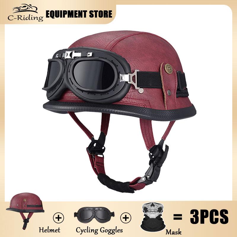 Germany Imported Helmet DOT German World War II Vintage Steel Helmets Motorcycle Half Helmet Leather Half Cover Locomotive