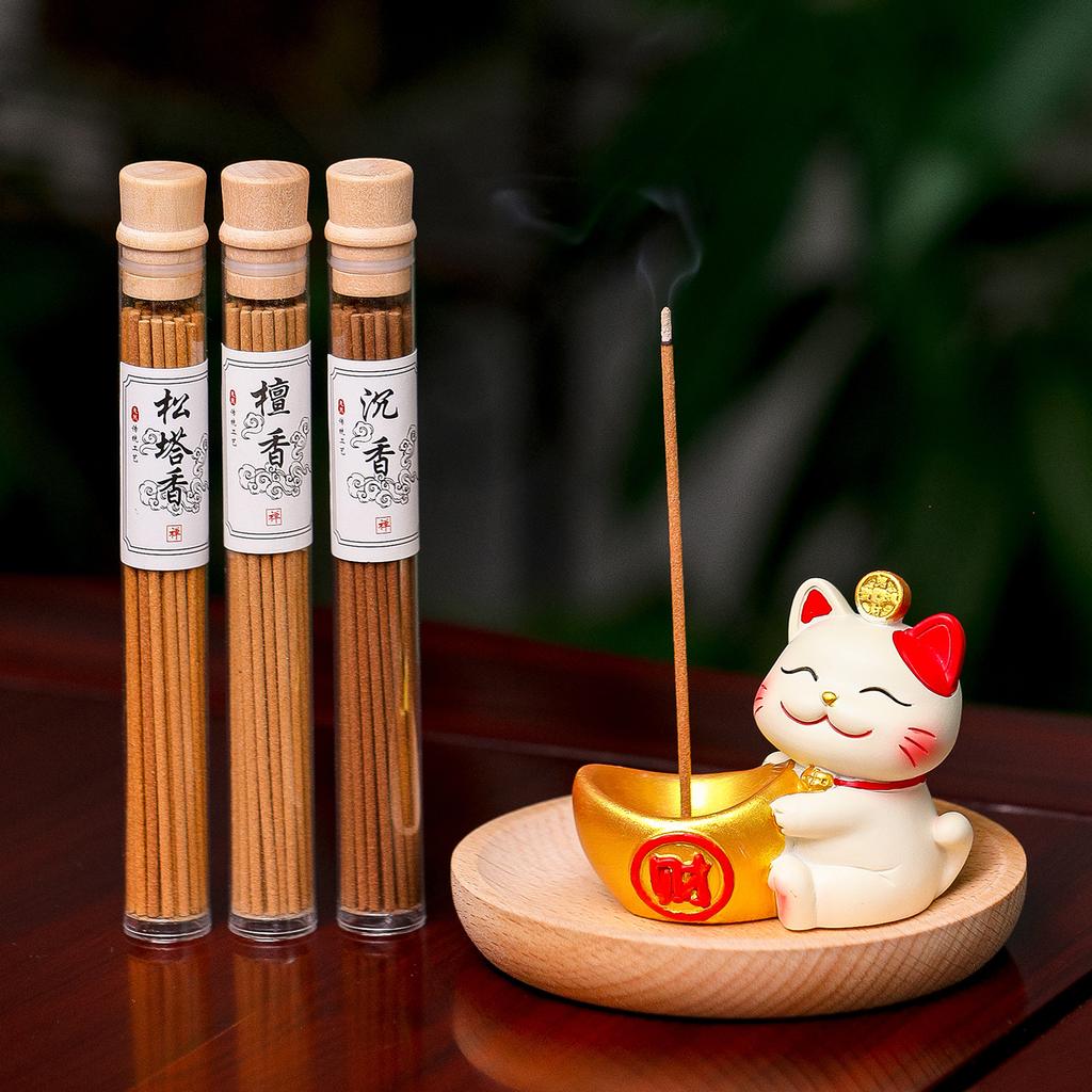 1Pc Cute Lucky Cat Zen Incense Burner Incense Insert Ornament Household Bamboo and Wood Tray Line Incense Plate Incense Holder Desktop Ornament