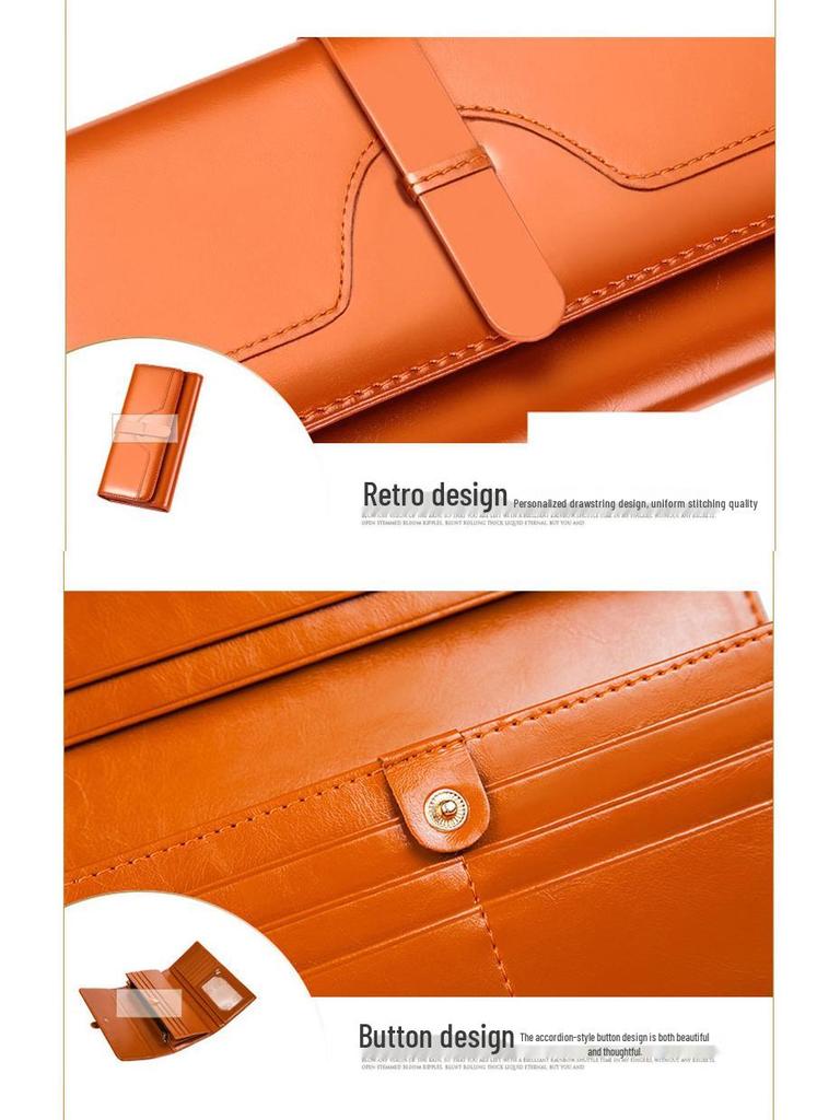 Women's Tri-Fold Genuine Leather Wallet: Large Capacity, Multiple Card Slots, Korean Style Coin Purse with Clasp.