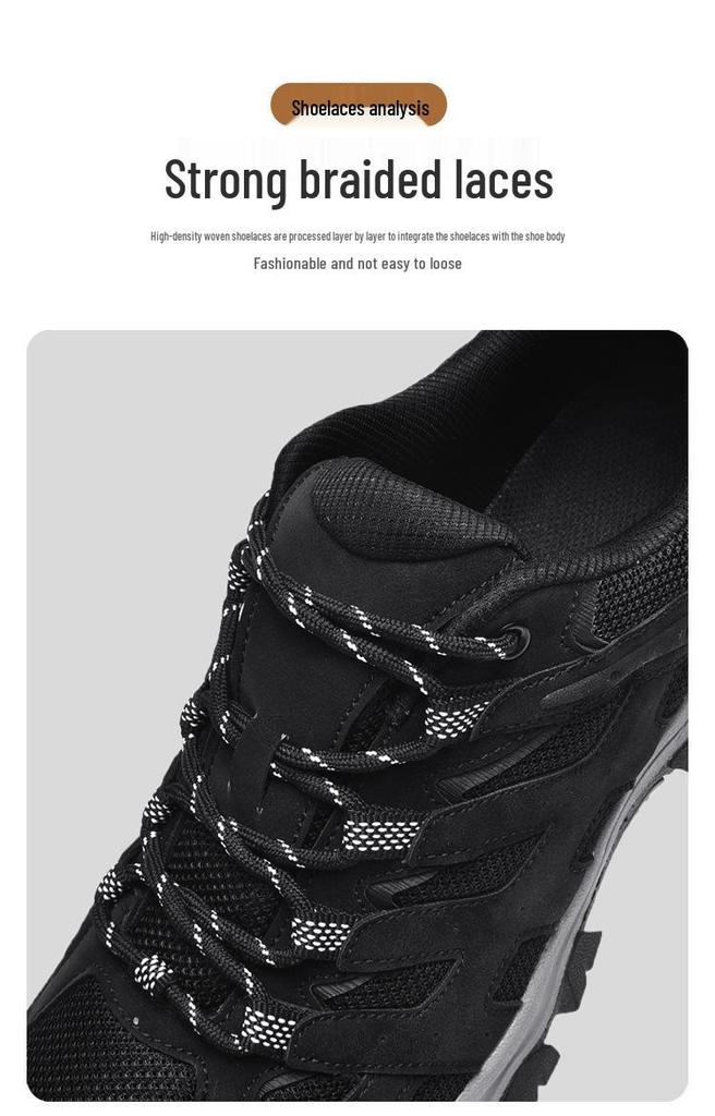 Men's Genuine Leather Lightweight Hiking & Walking Shoes, Low-Top Casual Outdoor Footwear