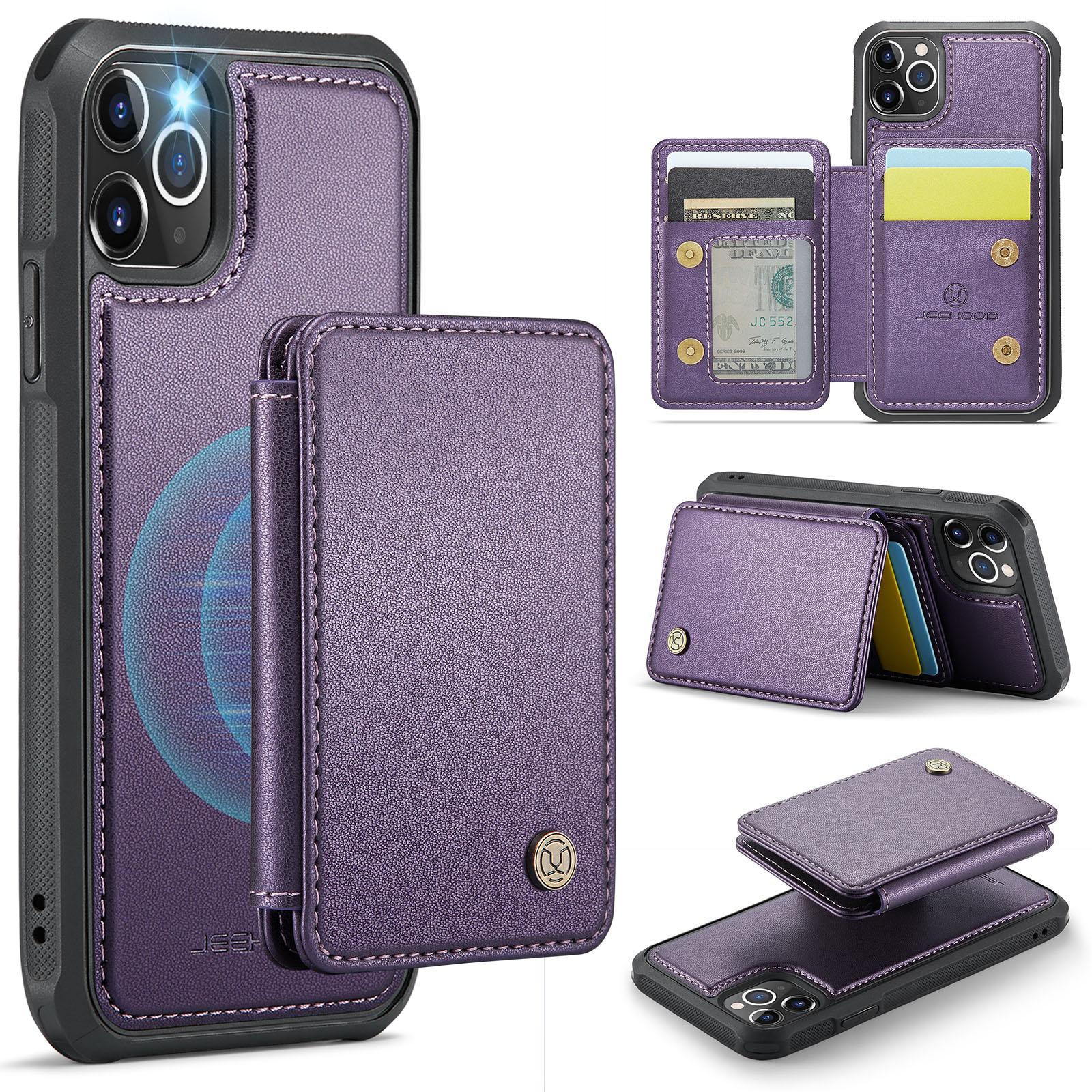 

For iPhone 11 Pro Case Leather Mobile Cover with Detachable Magnetic Card Bag Purple