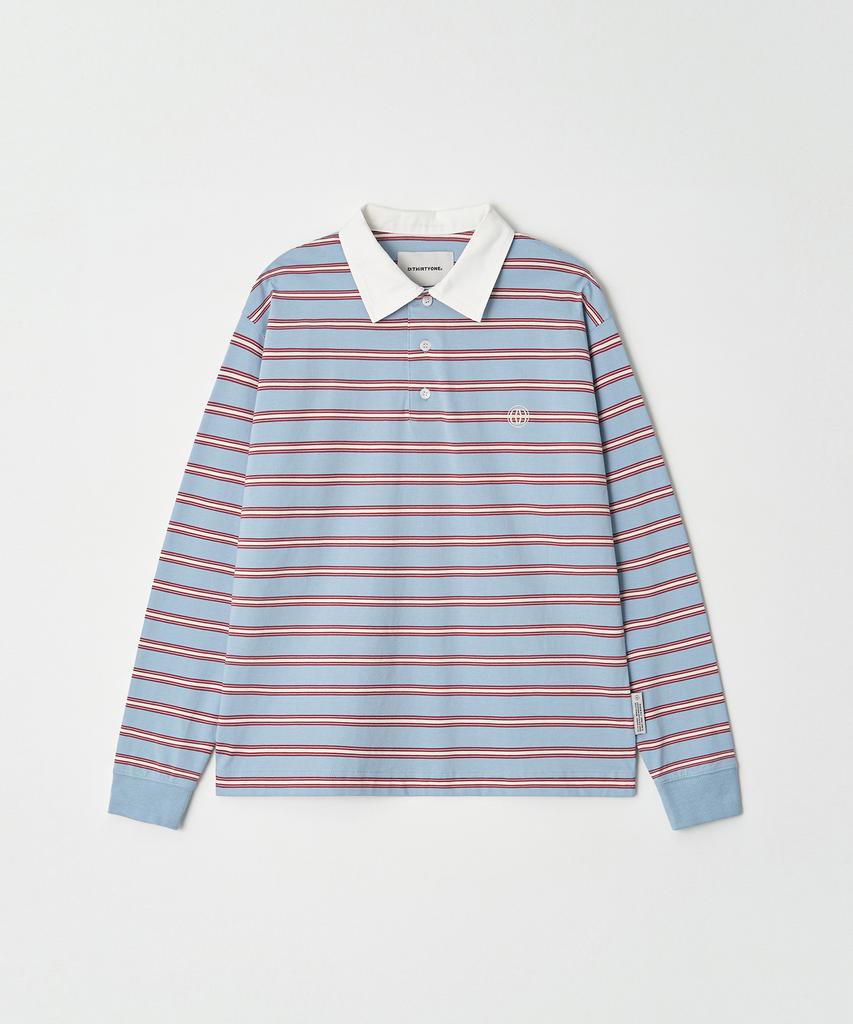 DTHIRTYONE Pinstripe Long Sleeve Collared T-Shirt (Blue Gray)