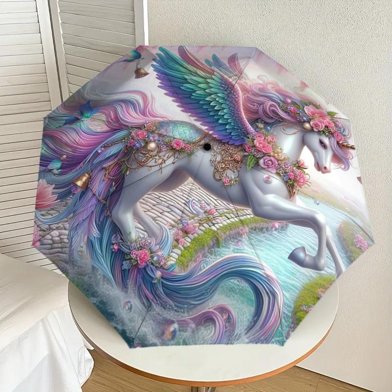 

1pc Fantasy Unicorn with Wings Umbrella with Plastic Handle,Suitable for All Seasons Home Travel Outdoor UmbrellaDD434