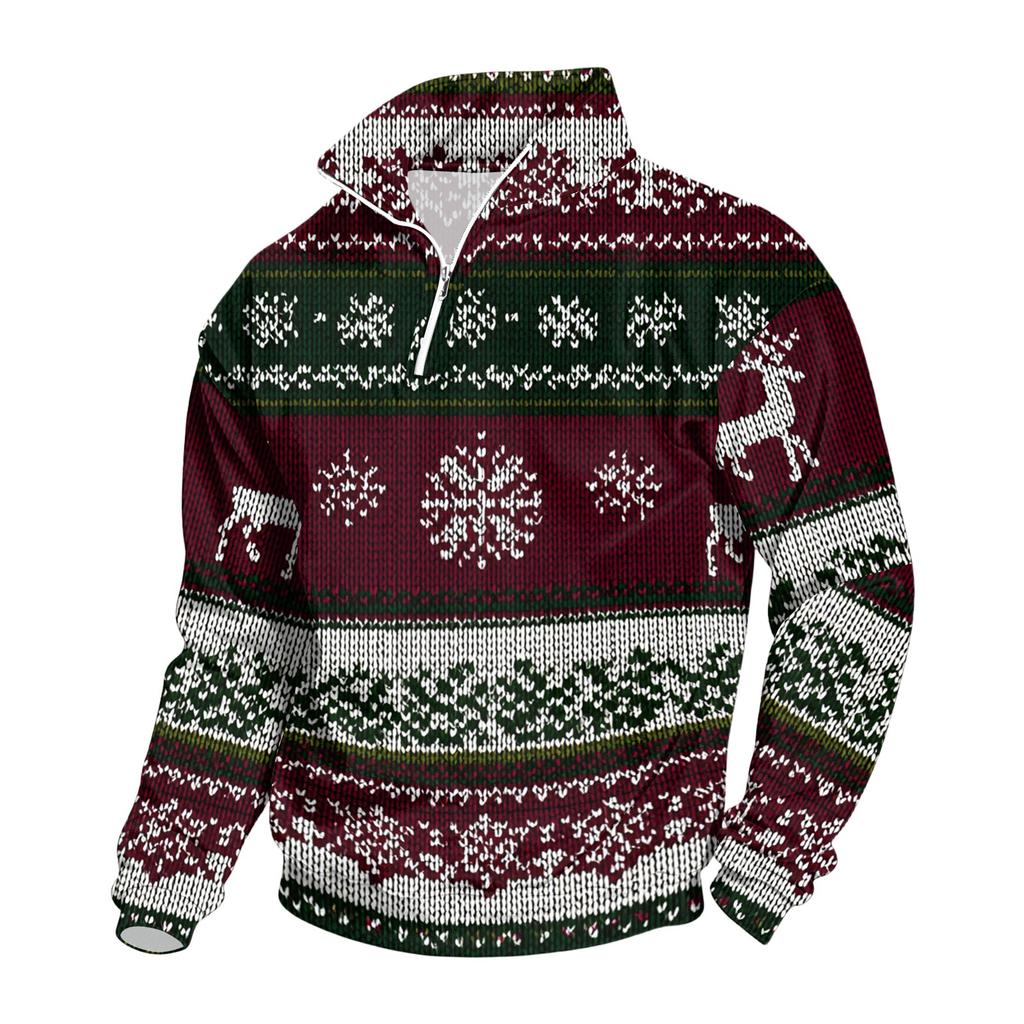 Men's Sweatshirt with Stand Collar Christmas Print Pullover for Casual Wear