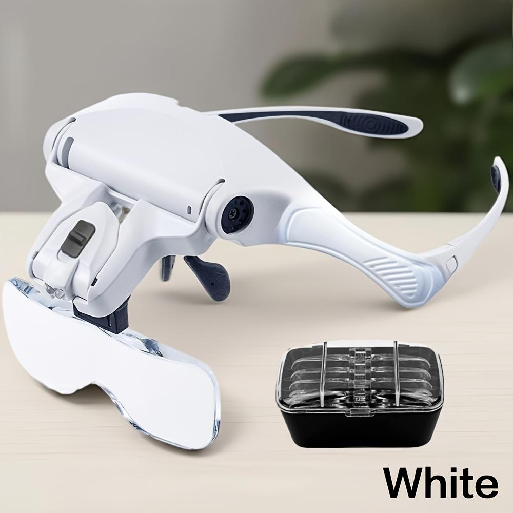 

Налобна лупа - світлодідне підсвічування, регульоване наголов я, живлення від батарейок з 5 змінними лінзами для читання, ремонту, виготовлення ювелірних виробів 1 set білий