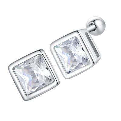 Square Crystal Silver Screw-back Stud Earrings