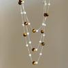Trendy Vintage Tiger Eye Stone Pearl Bead Stacked Necklace For Women Fashionable Autumn And Winter Charm Jewelry