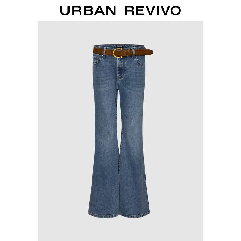 UR2026 Women s Belted Washed Extra Long Denim Jeans 28