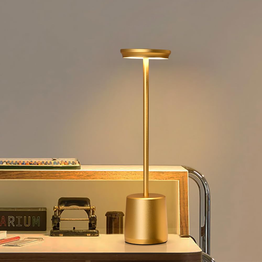 Cerdeco Simple Design Stand Light LED Table Lamp Desk Lighting Stepless Dimming 3 Colors Eye-Friendly Indirect Lighting Bedside Lamp Cordless USB