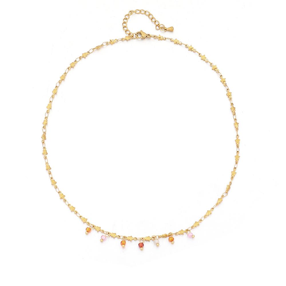 European and American Colored Gemstone Necklace Women's Brass Plated with 18K Real Gold Non-fading Collarbone Chain Simple Temperament Zircon Neck