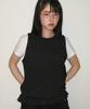 RONRON Frill Shirring Sleeveless Black Dot