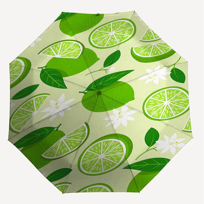 1PC Lime Flower Automatic Open/Close Umbrella with Windproof, 8-Rib Sturdy Canopy, Durable Ribs, Fashionable Design1299A
