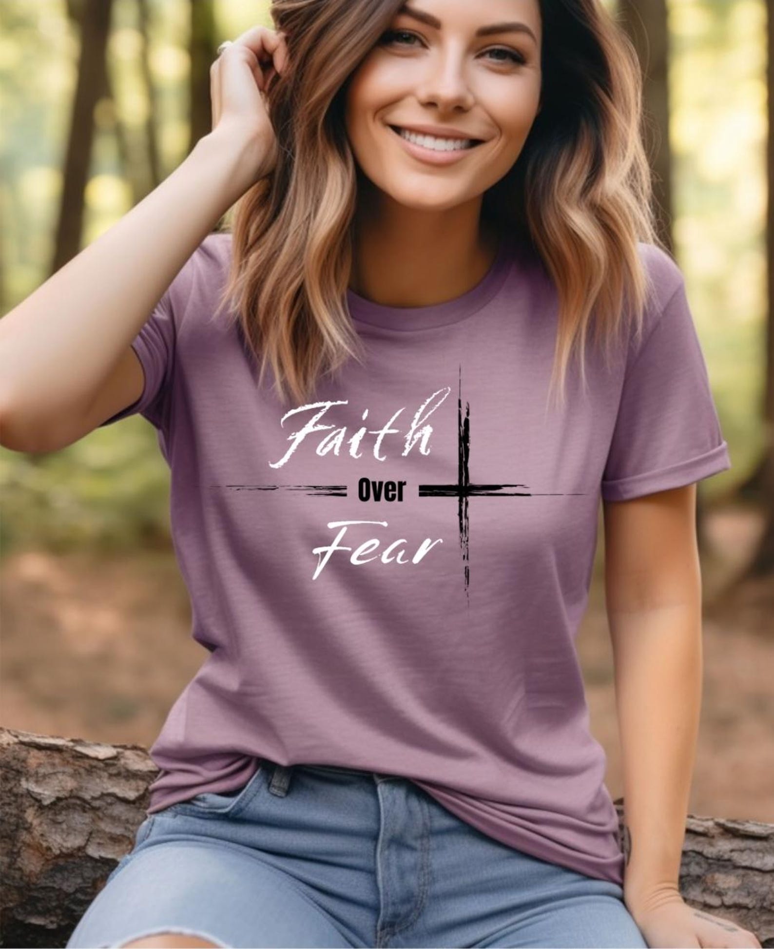 Faith Over Fear Crewneck Tshirt | Christian Inspirational Graphic Tee | Religious Faith Apparel | Unisex Bible Verse Gift S