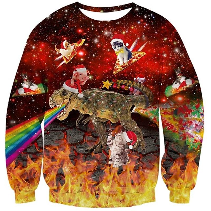 Plus Size FUGUIS 3D Print Grappige Kat Pizza Patroon Sweatshirt Voor Mannen Vrouwen Kerst Hoodie Kleding Mannen Plus Size Sweatshirts Truien Streetwear M