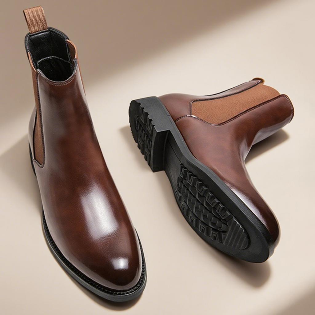 Classic Designer Men Chelsea Boots Slip On Pointed Toe Luxury Middle Ankle Short Leather Boots Men Fashi Business Dress Shoes