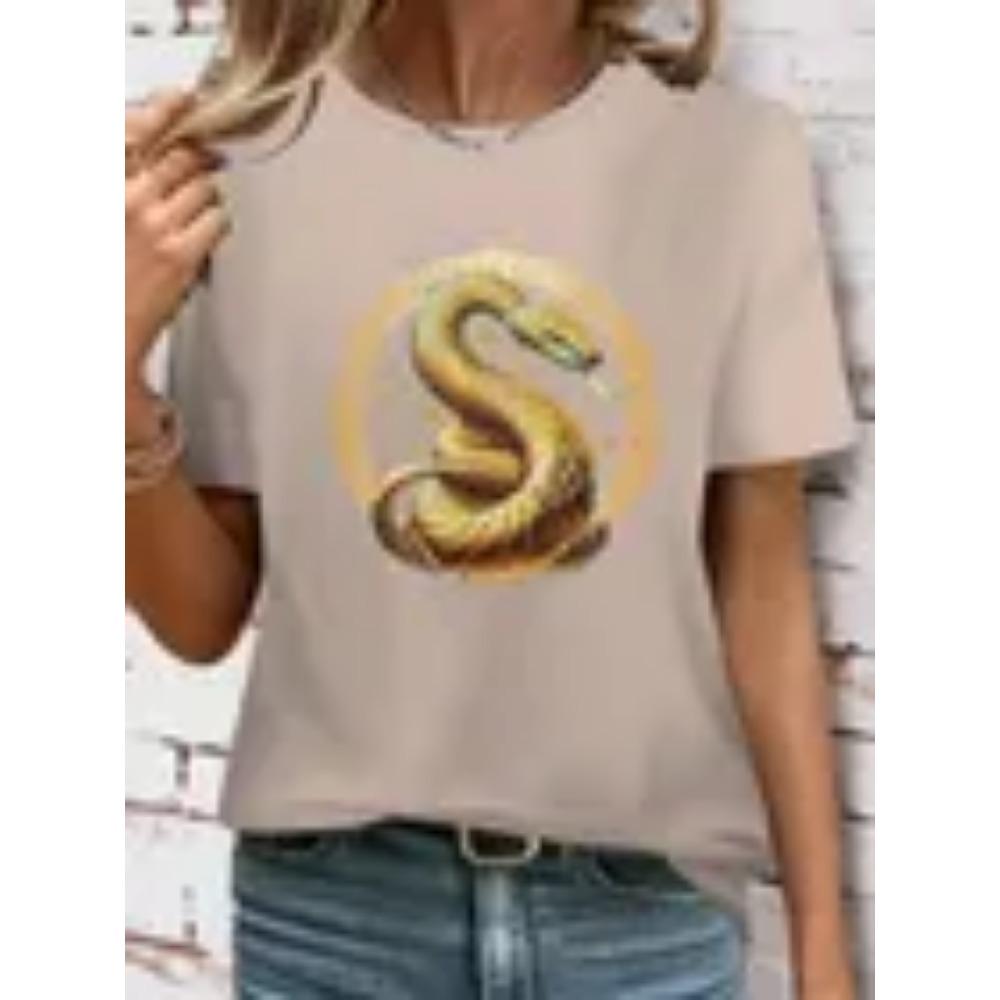 Women's Round Neck Fashionable Casual Short Sleeved T-shirt Top Clothing