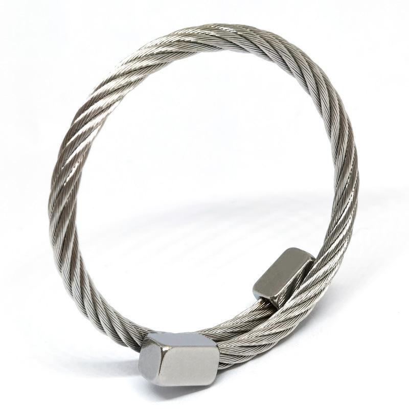 Men's European & American Style Stainless Steel Bracelet: Silver, Gold, Rose, Black Punk Braided with Square & Round Heads