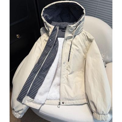 Winter Warme Kapuzen-Fleece-Arbeitsjacke Damen Dick Lockerer Parka Mantel