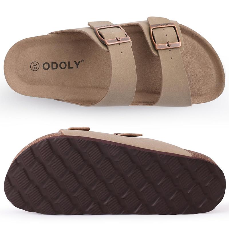 Fashion Smile Leather Double Buckle Mules Men Soft Cork Footbed Thick Cow Clogs Women Comfort Potato Shoes With Arch Support Slippers