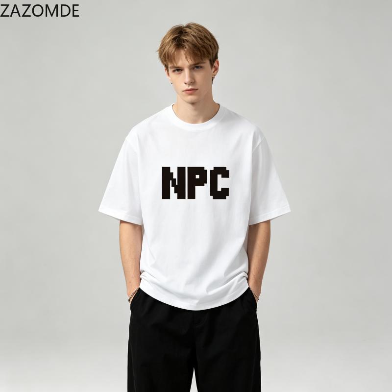 ZAZOMDE Vintage Minimalist Pixel Alphabet Print T Shirt Unisex Oversized Soft Cotton Round Neck Tee Casual Daily Couple Outfit Tops