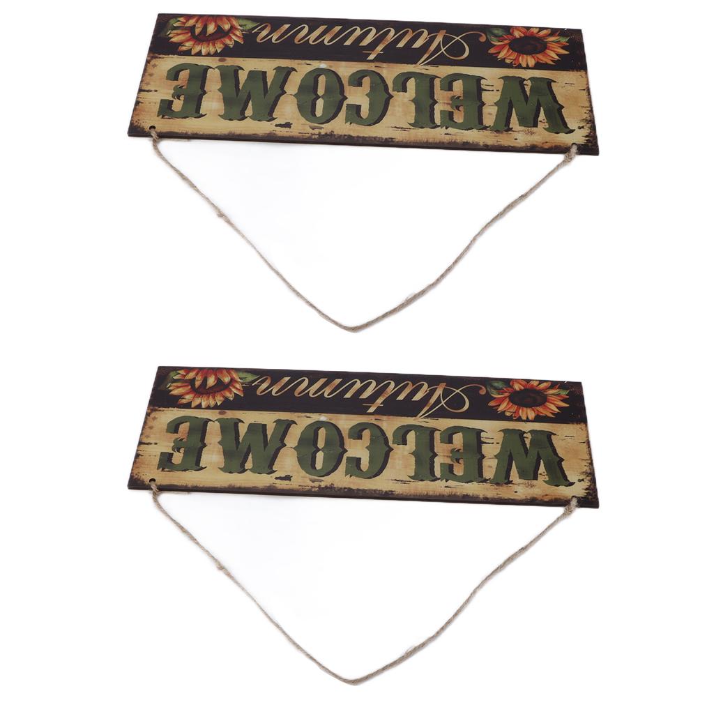 2pcs Halloween Sunflower Wooden Welcome Sign Fall Autumn Decorative Wall Board Hanging Ornaments for Indoor Outdoor