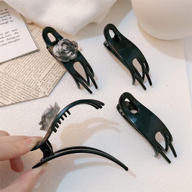 1pc Ink tea flower grasping clip, simple temperament, straight clip, hair clip, hair accessory