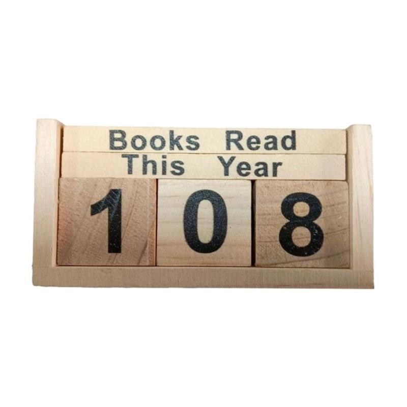 Wooden Books Read This Year Counter Sign for Tracking Reading Progress Numbered Desktop Ornament Book Enthusiasts Gift