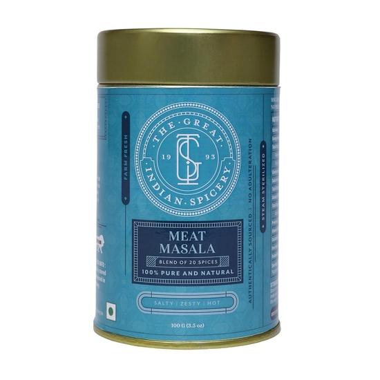 The Great Indian Spicery | Meat Masala - 100gm Tin | Steam Sterilisation, 100% Pure & Natural, Farm Fresh, Non-Adulterated