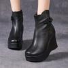 Fashion GKTINOO Handmade Boots For Women Genuine Leather Ankle Shoes Vintage Platform Women Shoes Round Toe Wedges Boots