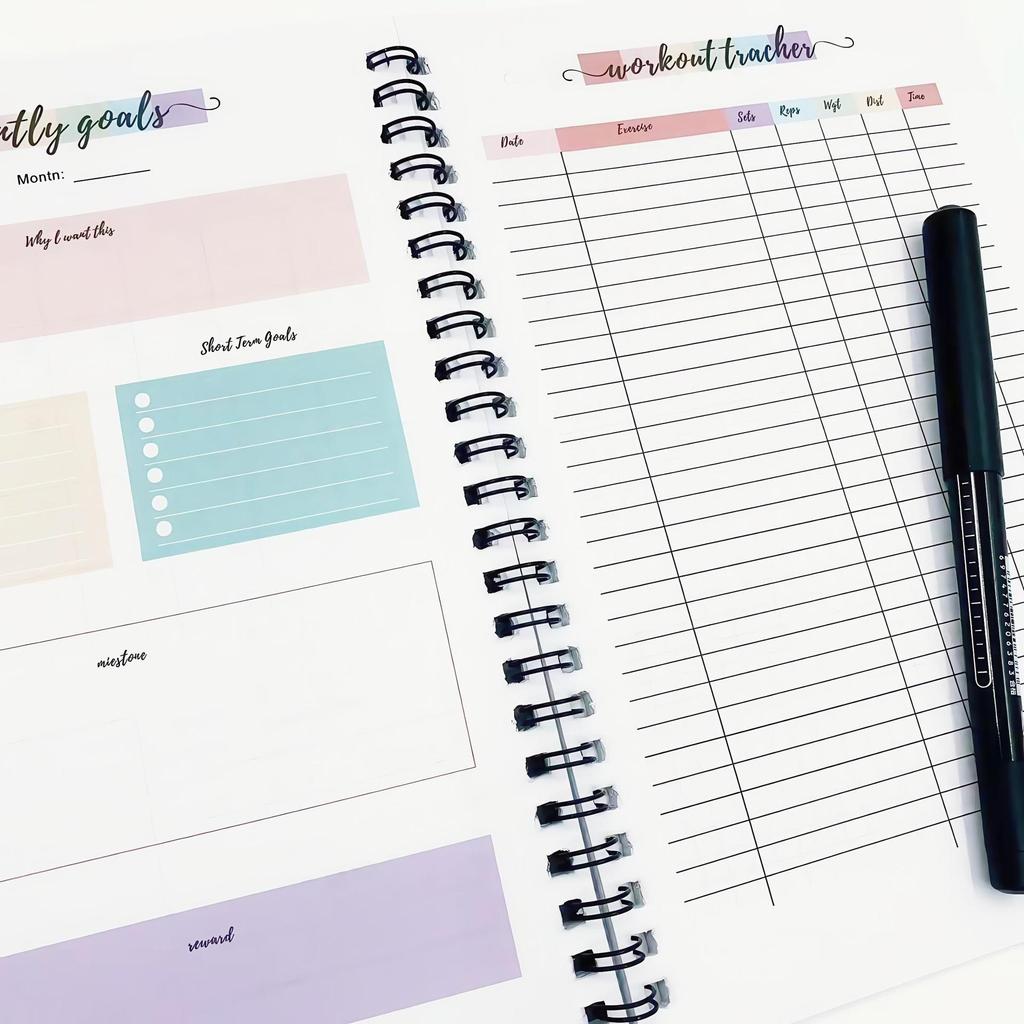 Spiral Binding 12‑Month Weight Loss Journal Fitness Planner Notebook Diet Exercise Goal Tracker Daily Weight Management Log Book
