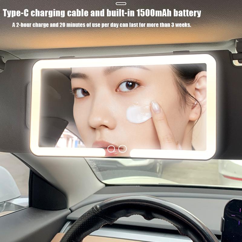 1Pc Portable Car Led Makeup Mirror Hd Mirror Three Gear Adjustment Sun Visor Plate Universal Interior Rear Mirror Vanity Mirror