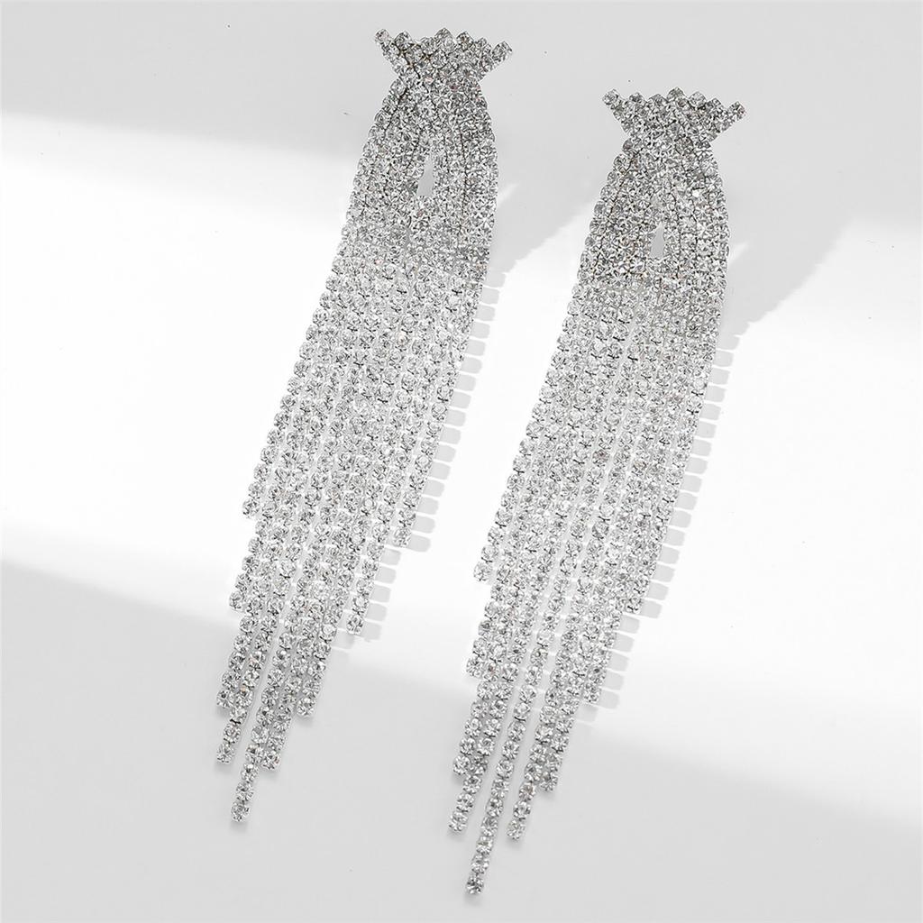 Luxury super flash full diamond long fringed earrings for women