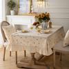 Elegant Cotton Tablecloth With Floral Embroidery Ruffled Edge Round Dining Table Cover Decorative Home Textile