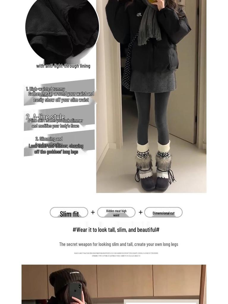 Korean Style Women's Gray Polka Dot Wool A-Line Skirt - Retro Hip-Hugging Short Skirt for Autumn/Winter