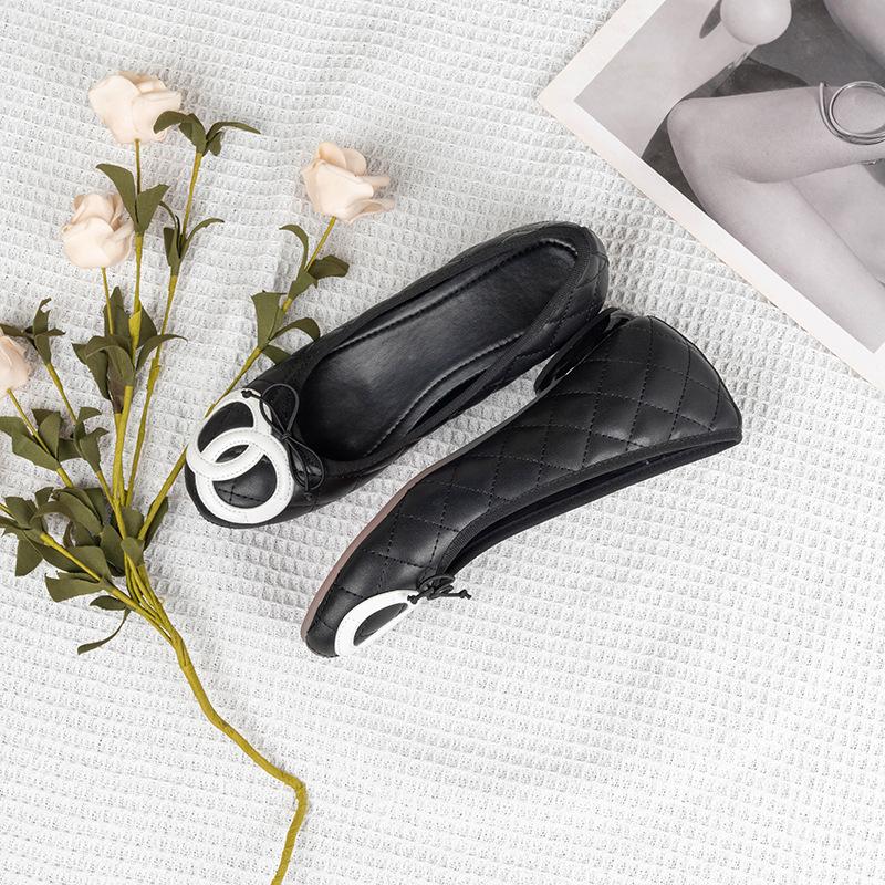 Customized inner height increase small fragrant wind rhombus bow flat single shoes women's ballet shoes French retro commuter ladyshoes