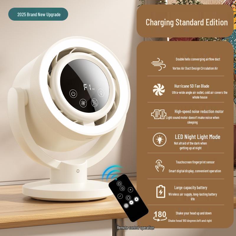 

USB Charging Smart Fan: Digital Display & Remote Control, Wall-Mountable Turbo Desktop Fan 21x24.8x15CM