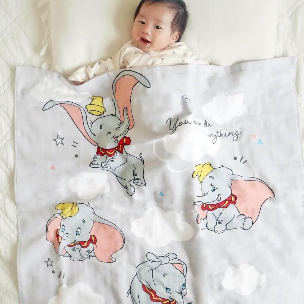 un doudou Baby Towel Disney Dumbo Gauze Terry Blanket, 85x115cm, Design, Outer, Backing, 100% Cotton, Gray, NZ1810-DU