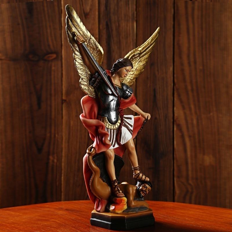 1PC święty anioł Saint Michel Et Le smok statua rysunek dekoracja rzemiosło żywiczne prezenty dekoracja wnętrz